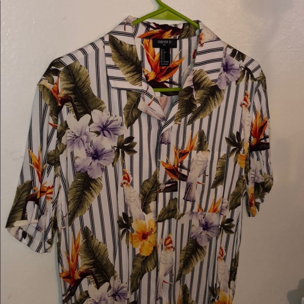 Floral button down men’s shirt.